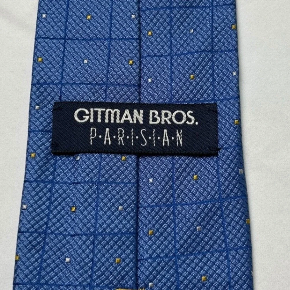 Gitman Bros Parisian Mens Grid Micro Dot Silk Necktie OS Blue Formal Business